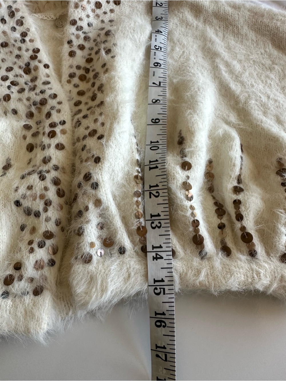 Free People White Fuzzy‎ Cropped Jacket with Sequin Embellishment women size m - Picture 9 of 14